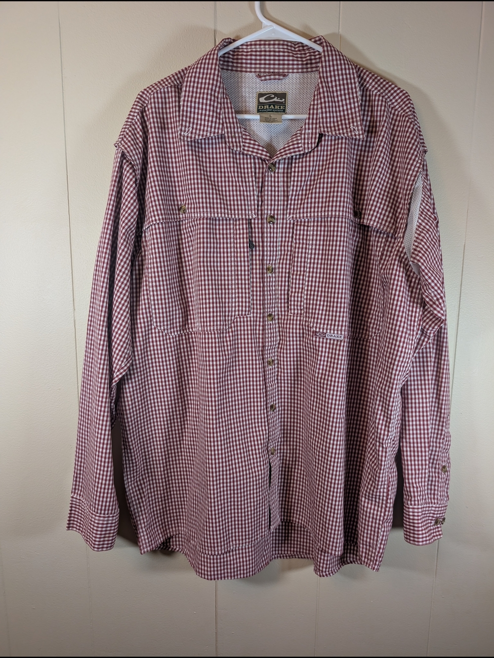 Drake Waterfowl Shirt Men’s Large Red Gingham Check Long Sleeve Button Fishing - Picture 9 of 10